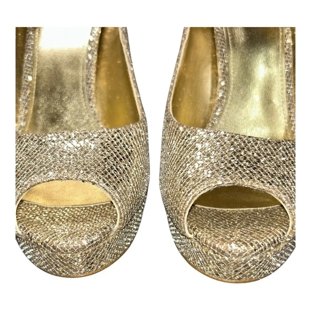 MICHAEL KORS Sparkling Gold Peep-Toe Heels excellent condition size 5